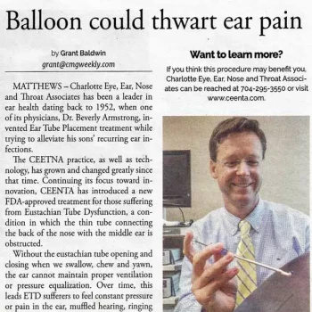 AERA Eustachian Tube Balloon Dilation System story in the Matthews-Mint Hill Weekly