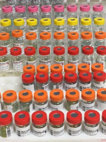 Vials used during one of the allergy testing steps at CEENTA
