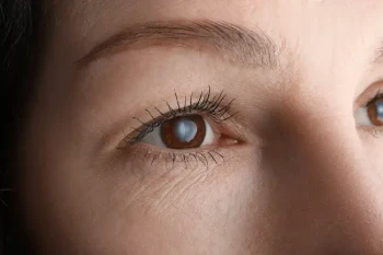 Woman with one of the early warning symptoms of cataracts