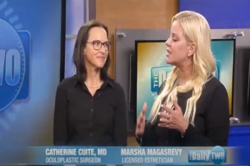 Dr. Cuite and Marsha Magasrevy discussing fall skincare tips
