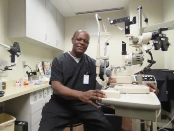 CEENTA Ophthalmic Technician Kwame Amanfoh gives free screenings in Ghana