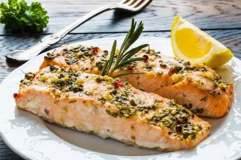 Salmon with garlic, good for boosting the immune system