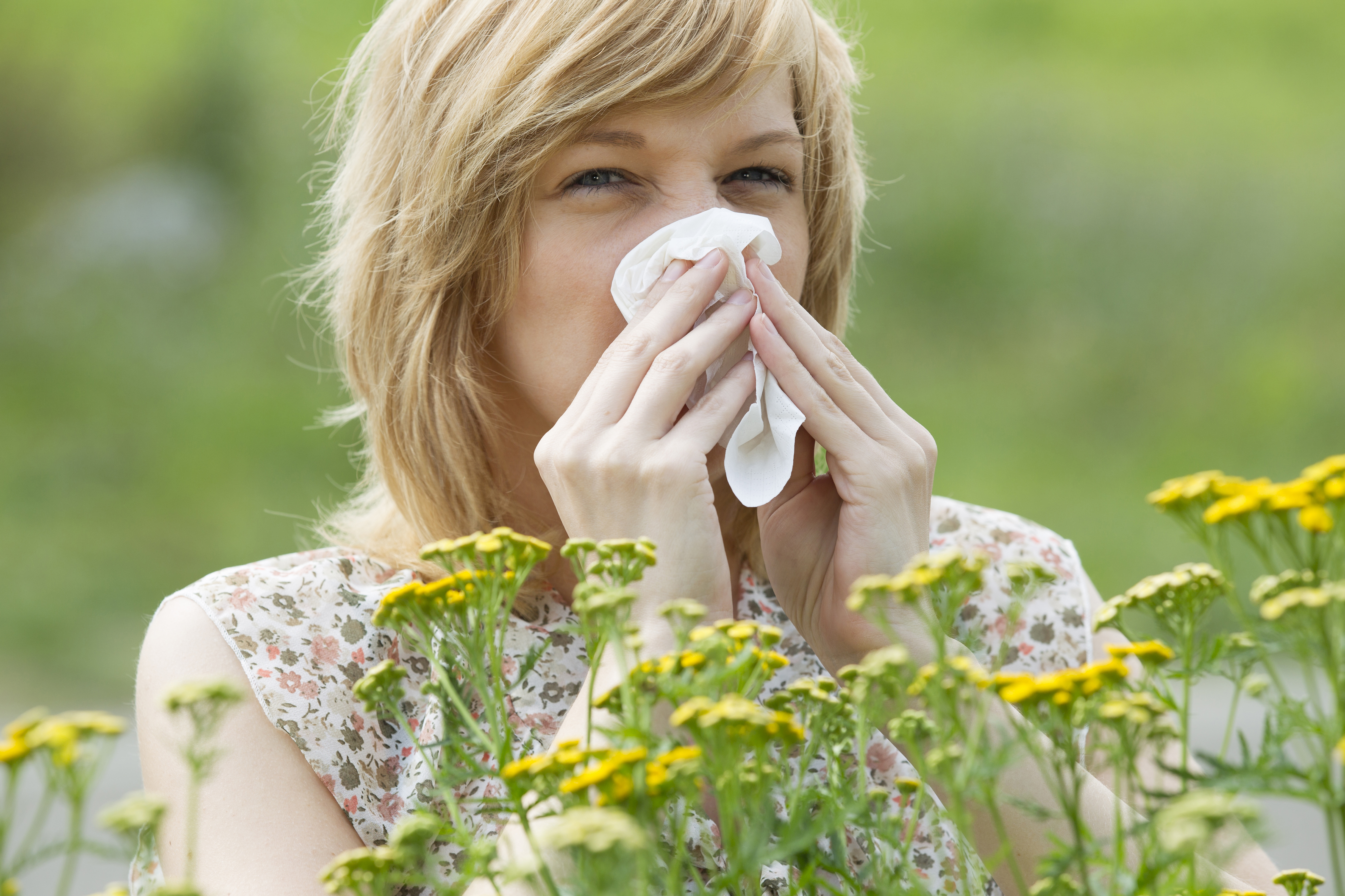 Sneezing at a seasonal allergy symptom